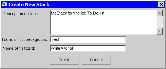 Create New Stack window
